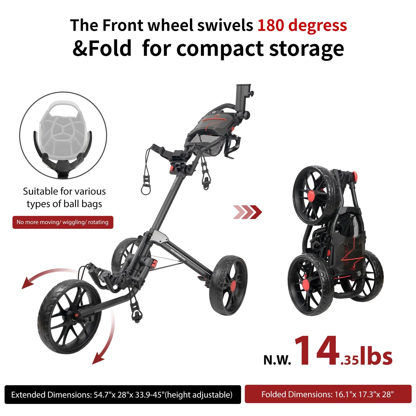 CaddyTek CaddyLite 15.3 V2 Golf Push Cart | Ultra-Lightweight at 15.3 lbs | Compact Quad-Fold Design