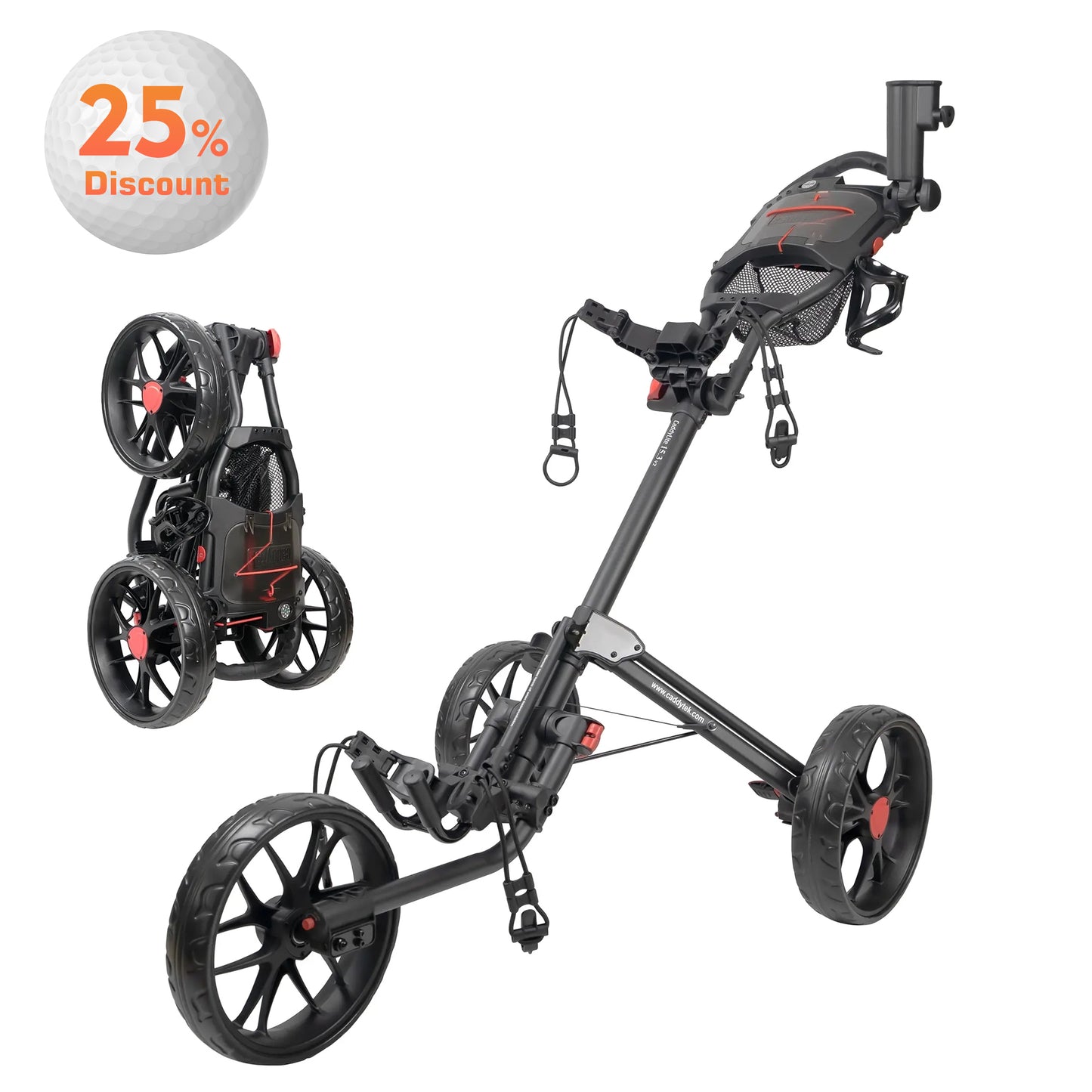 CaddyTek CaddyLite 15.3 V2 Golf Push Cart | Ultra-Lightweight at 15.3 lbs | Compact Quad-Fold Design