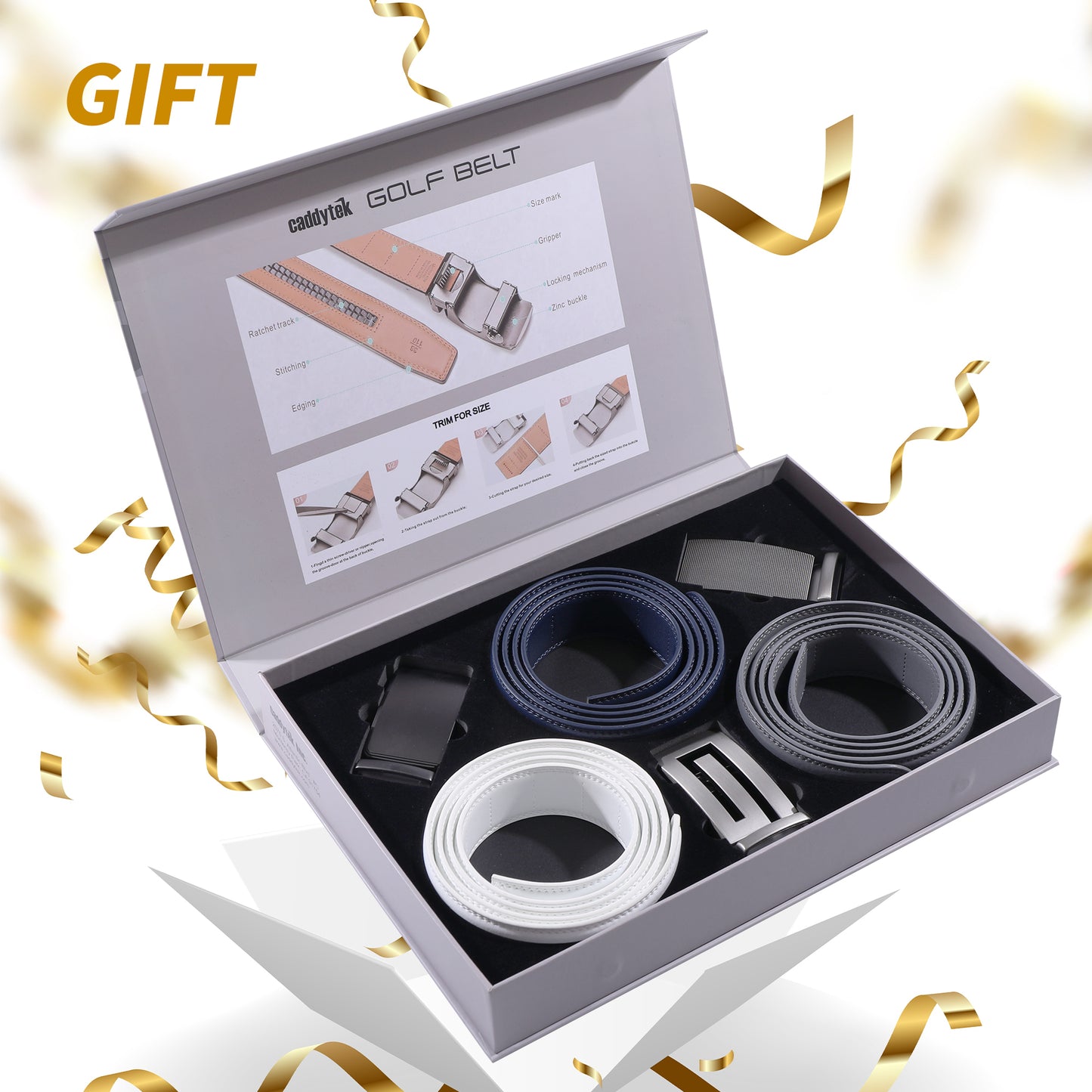 CaddyTek Cool Edition Golf Belt Set | No-Hole Micro-Adjust | 9 Style Combos | 24"-44" Fit