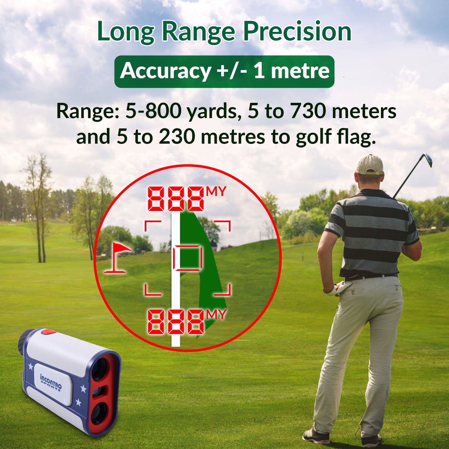 Incontro sports CaddyView V3 Golf Rangefinder | Pin Validation with Vibration & Slope Switch | 800-Yard Range