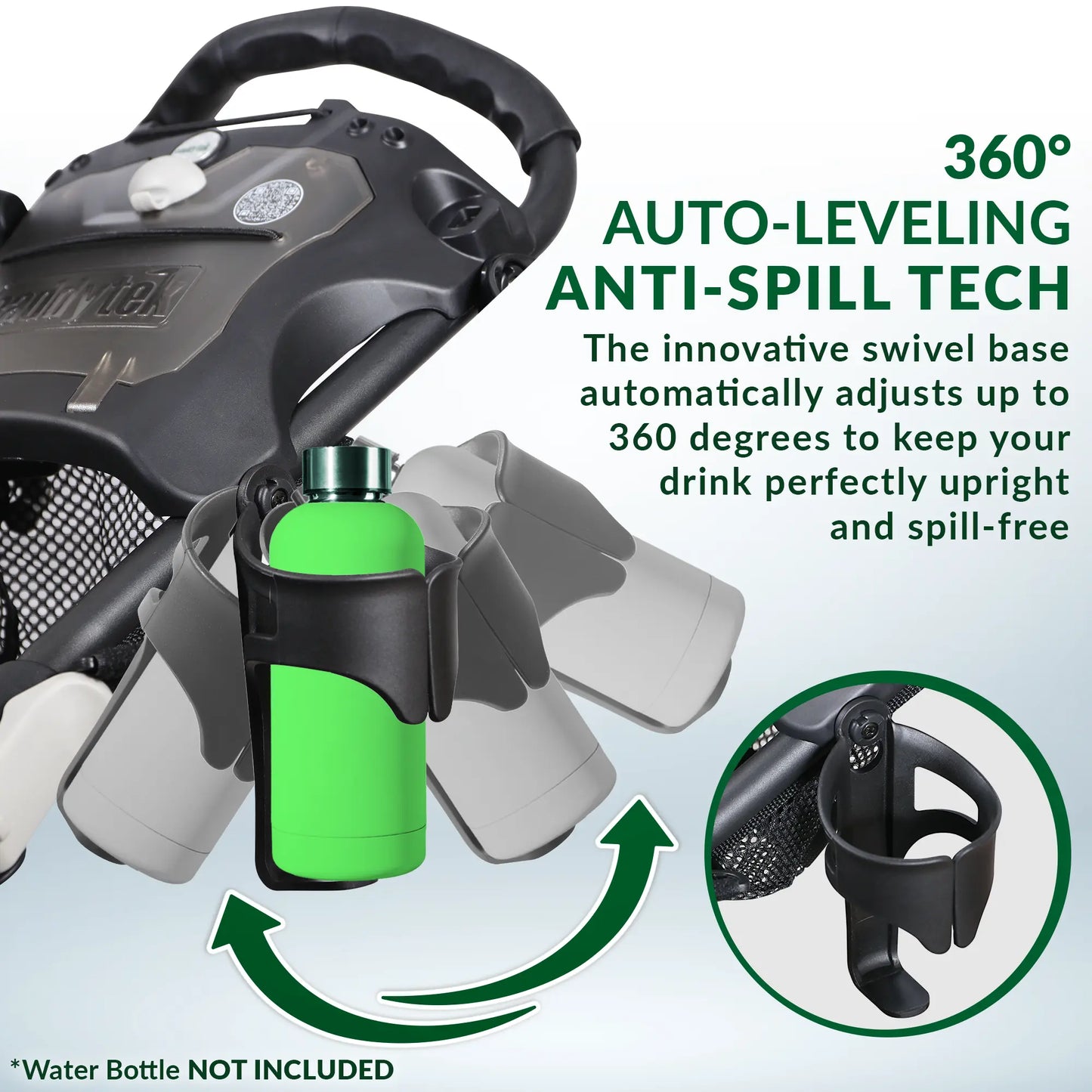 CaddyTek 360° Auto-Leveling Cup Holder | Spill-Proof for Golf Push Carts | Tool-Free Snap-On