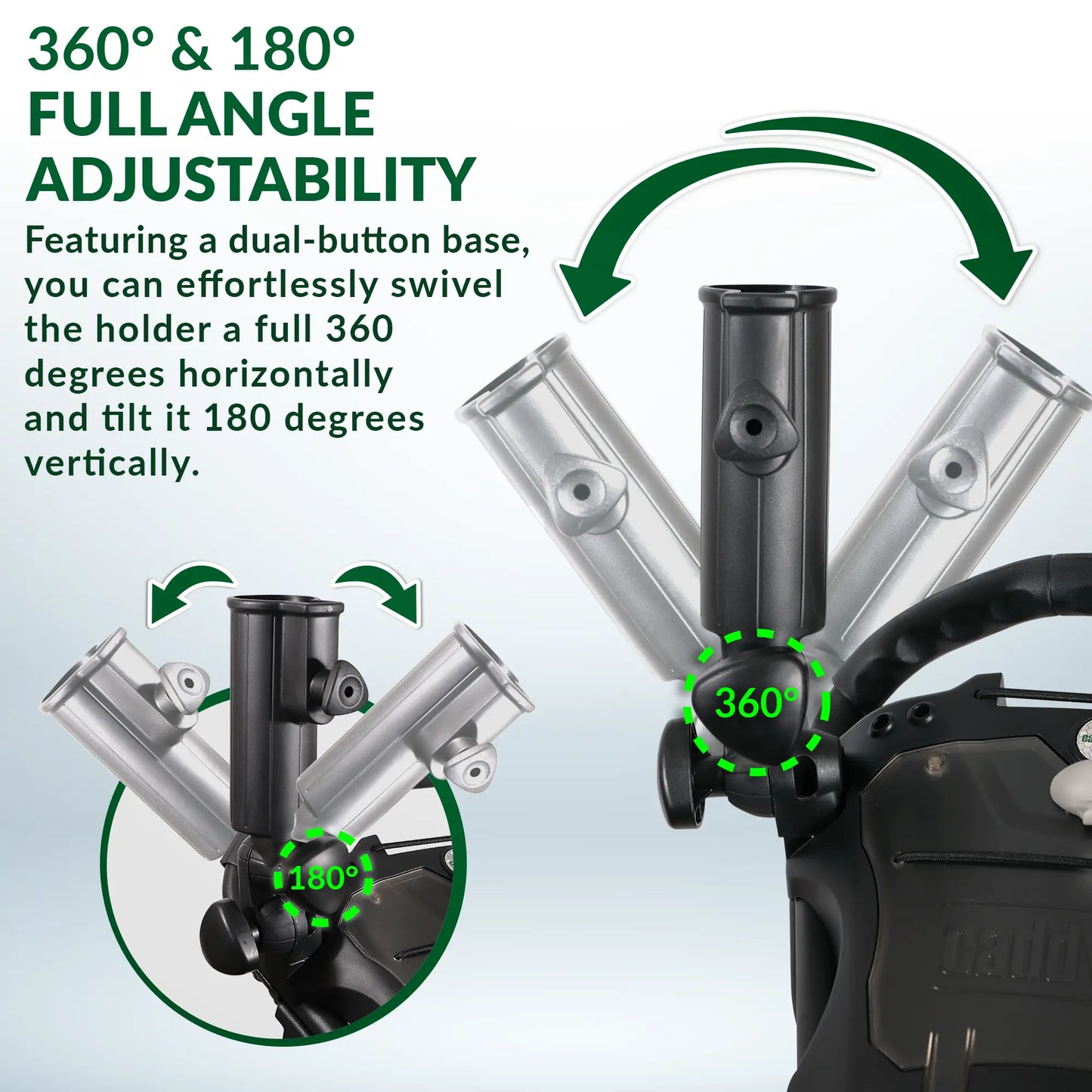 CaddyTek Universal Umbrella Holder | 360° & 180° Full Adjustability | Tool-Free Lock for All Carts