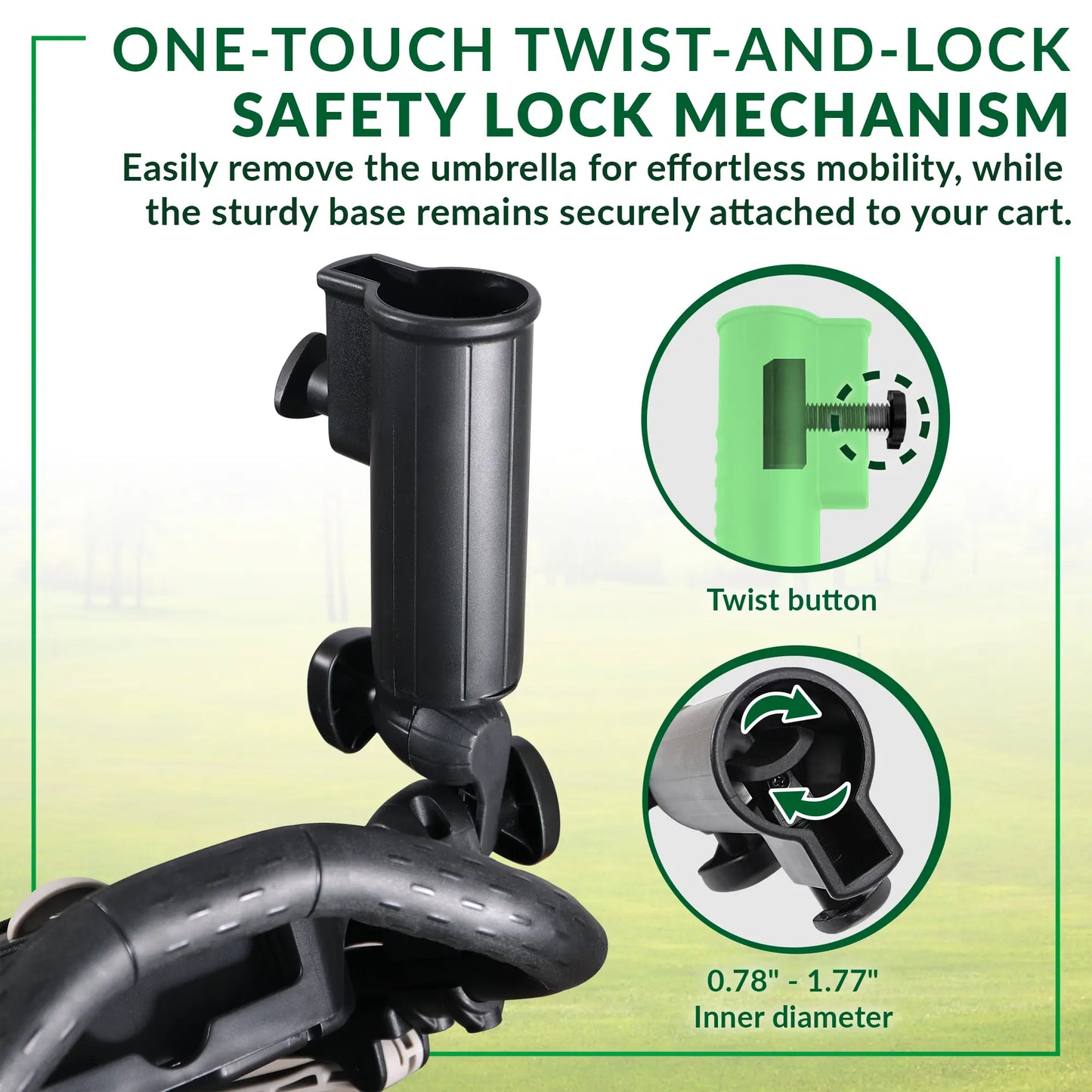 CaddyTek Universal Umbrella Holder | 360° & 180° Full Adjustability | Tool-Free Lock for All Carts