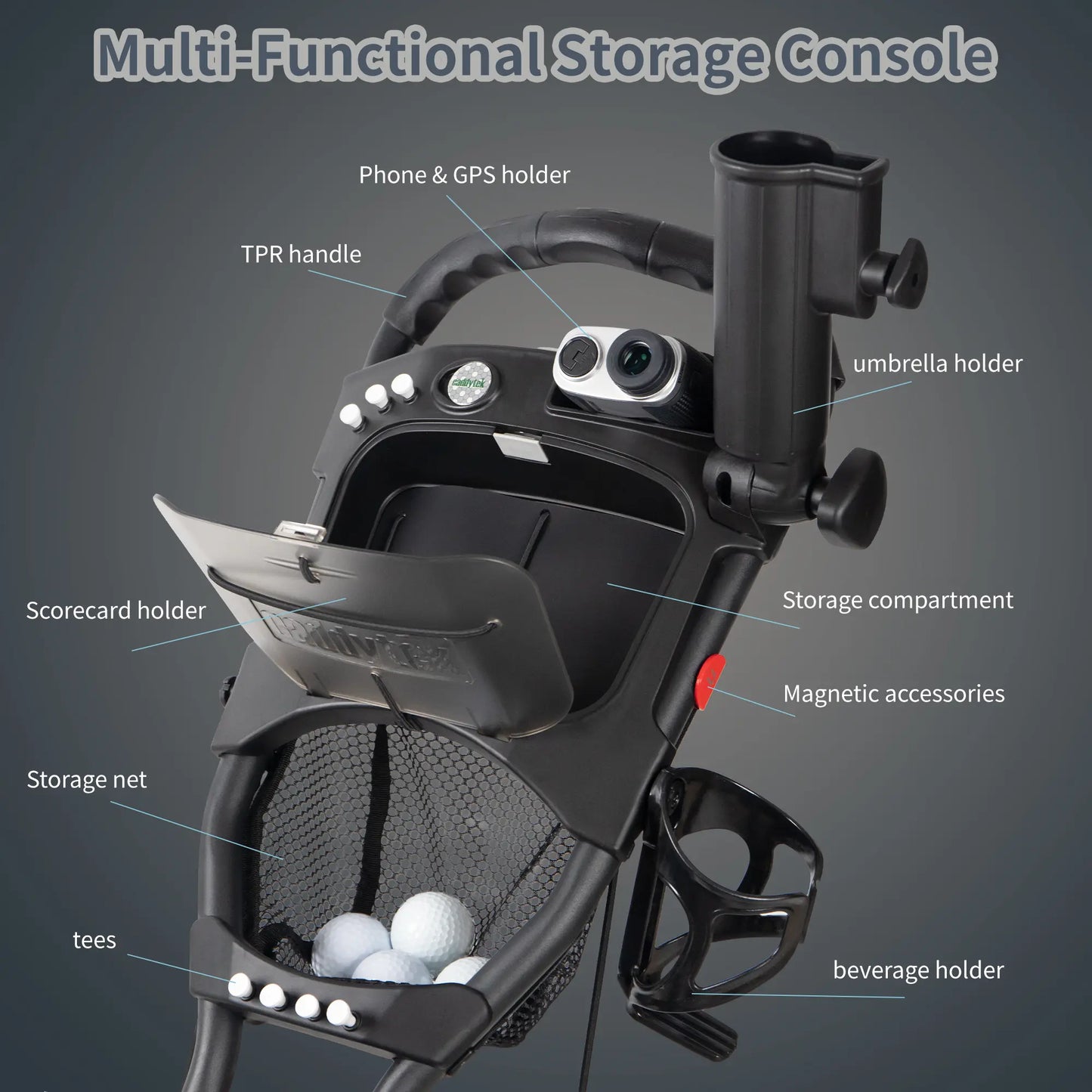 CaddyCruiser ONE V8 4-Wheel Golf Push Cart | Ultra-Lightweight Under 17 lbs | One-Click Folding