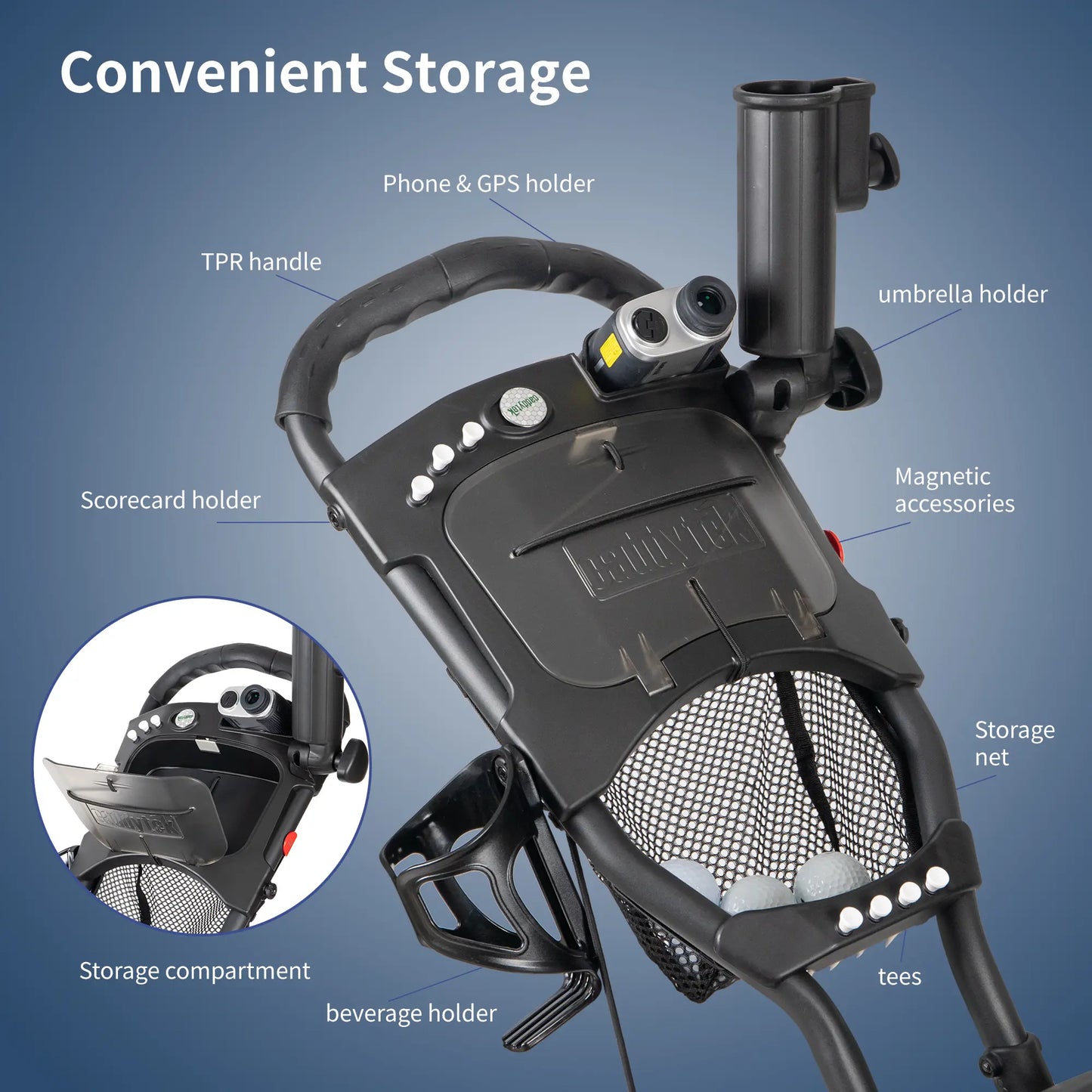 CaddyTek Explorer V8 Golf Push Cart | 2-Step Folding & Adjustable Front Wheels | Wide Stability Base