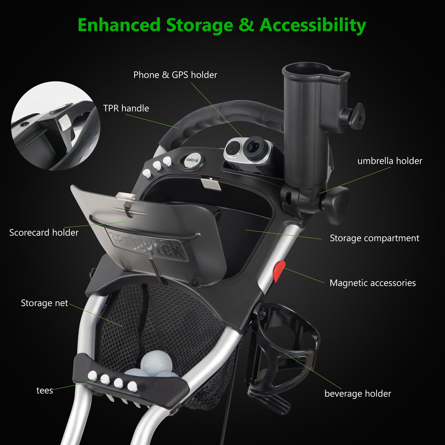 CaddyTek Caddylite EZ Golf Push Cart Version 8 & Removable Seat