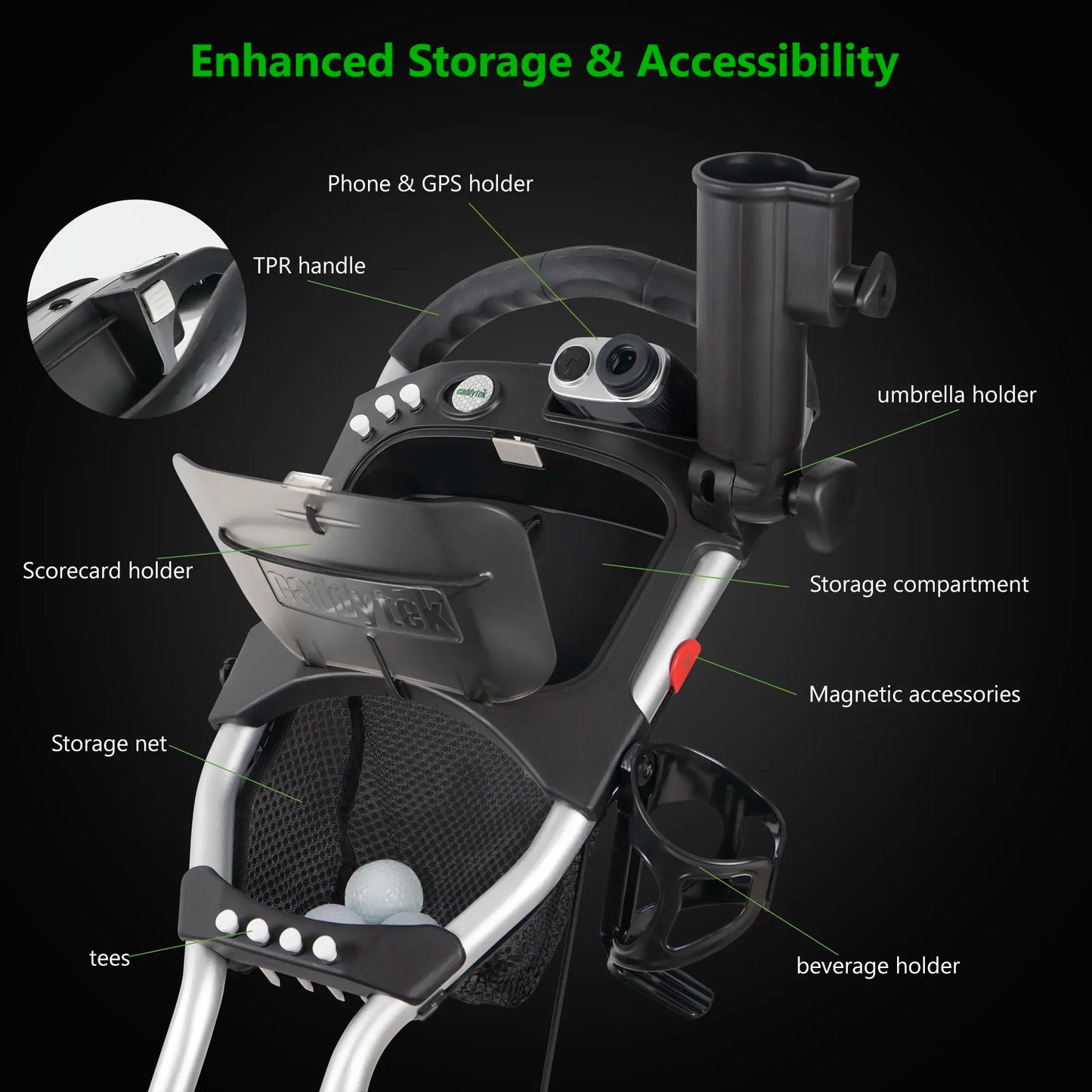 CaddyTek Caddylite EZ V8 Golf Push Cart | EZ-Fold 2-Step Design | Under 18.5 lbs | 3-Wheel