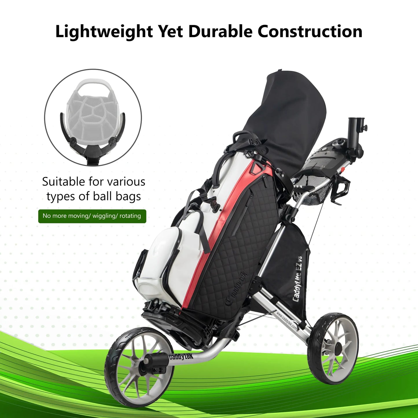 CaddyTek Caddylite EZ V8 Golf Push Cart | EZ-Fold 2-Step Design | Under 18.5 lbs | 3-Wheel