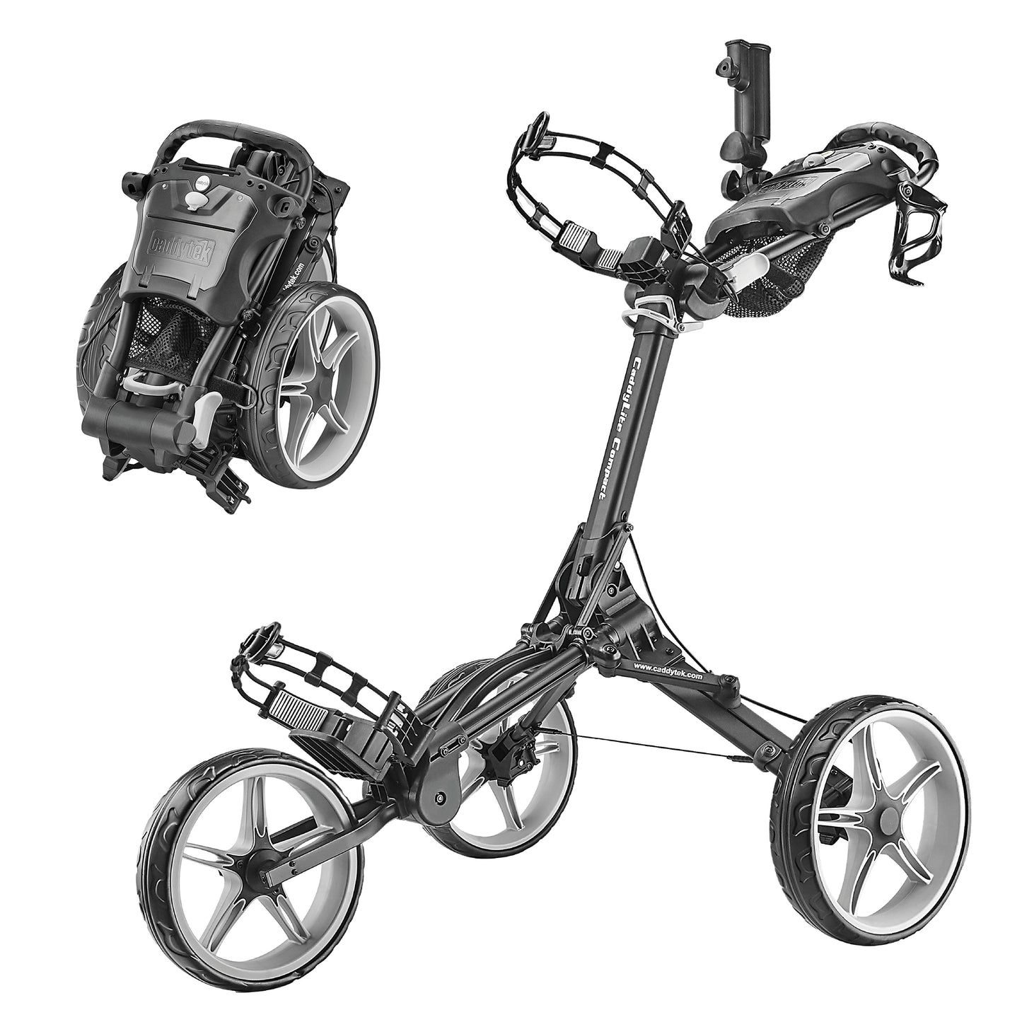 Caddytek CaddyLite Compact Golf Push Cart | Semi-Auto One-Click Fold | Widest 32" Stability Base