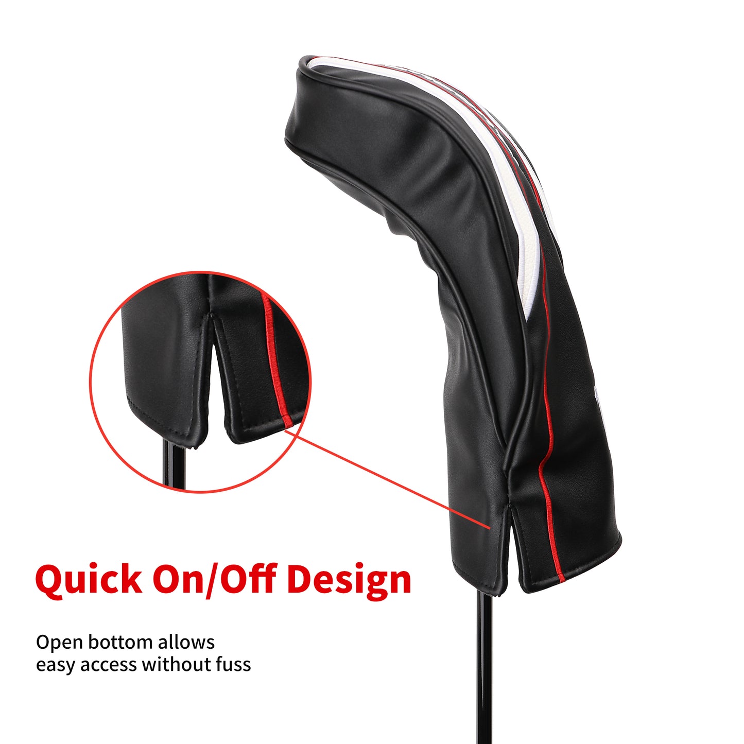 INCONTRO Golf Club Head covers (3/4 - Piece Set) | Motorcycle - Style PU Leather | Plush Lined | #1(460cc), #3/#5(200cc), X(120cc) | Black/Red/White