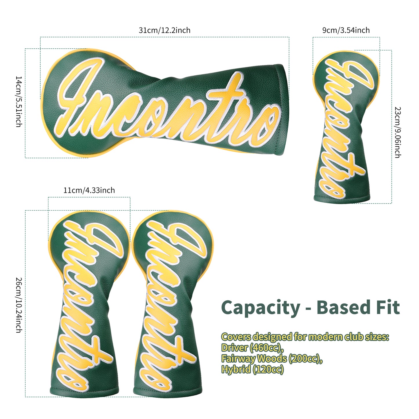 Caddytek Golf Club Head covers (3/4 - Piece Set) | Incontro sports series | Color - Block Design | Plush Lined | Fits Driver (460cc) / Fairway (200cc) / Hybrid (120cc)