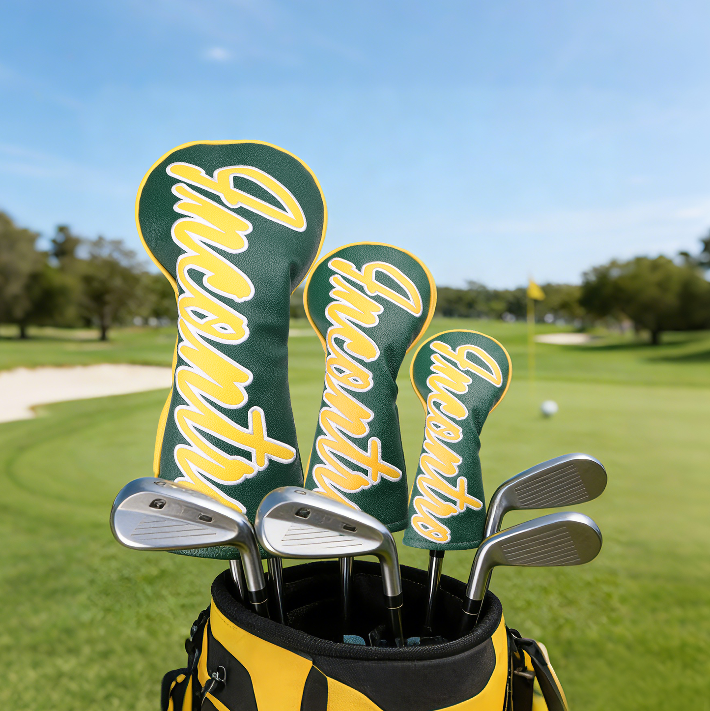 INCONTRO Golf Club Head covers (3/4 - Piece Set) | Color - Block Design | Plush Lined | Fits Driver (460cc) / Fairway (200cc) / Hybrid (120cc)