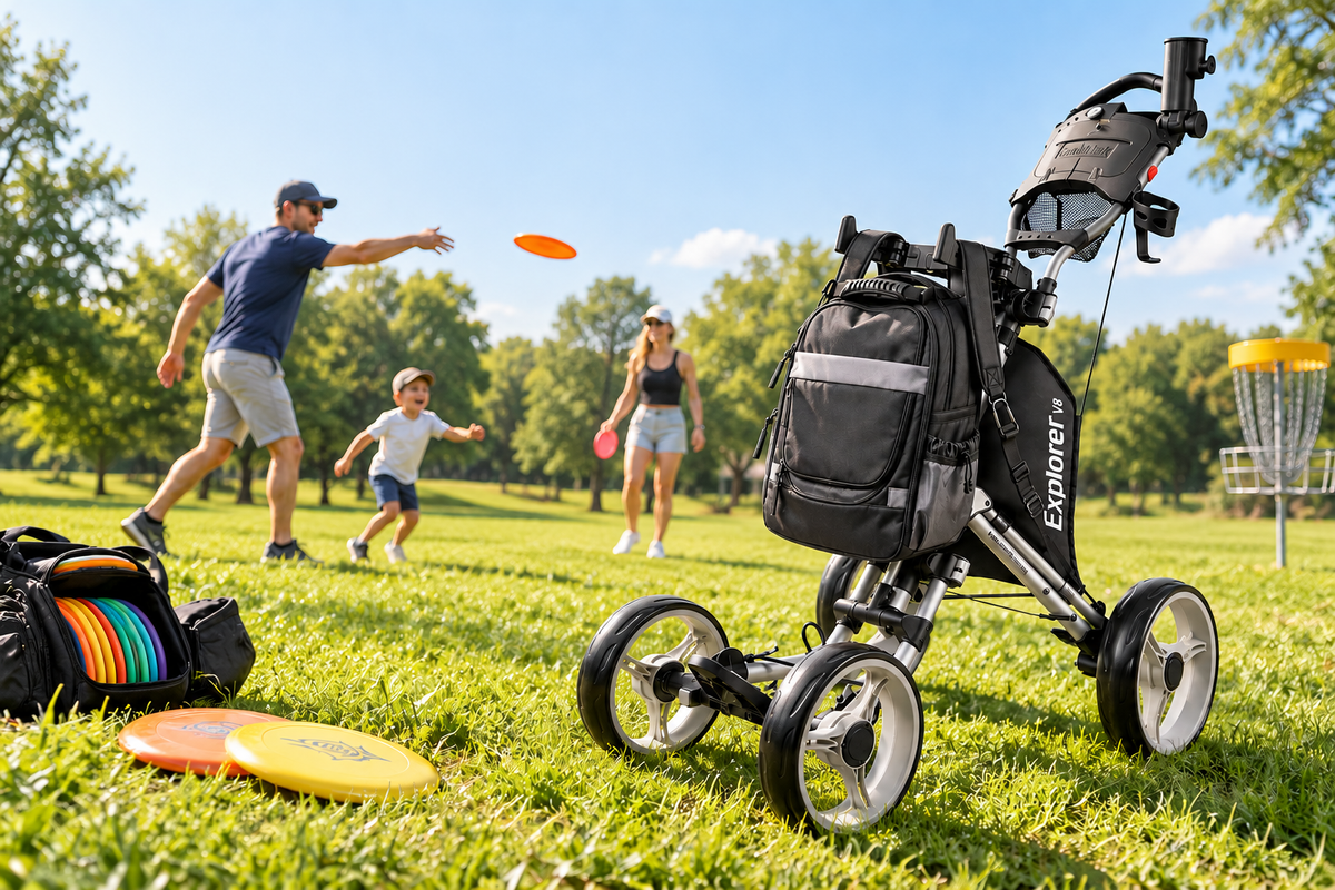 One Cart, Two Sports: Caddytek Golf Push Carts Become Disc Carts for Family Gatherings and Outdoor Fun