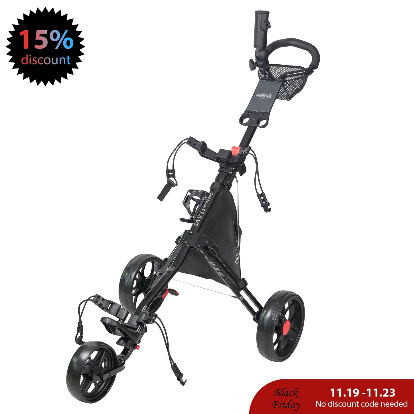 CaddyLite 11.5 V3 3-Wheel Golf Push Cart - Lightweight & Easy Fold | CaddyTek
