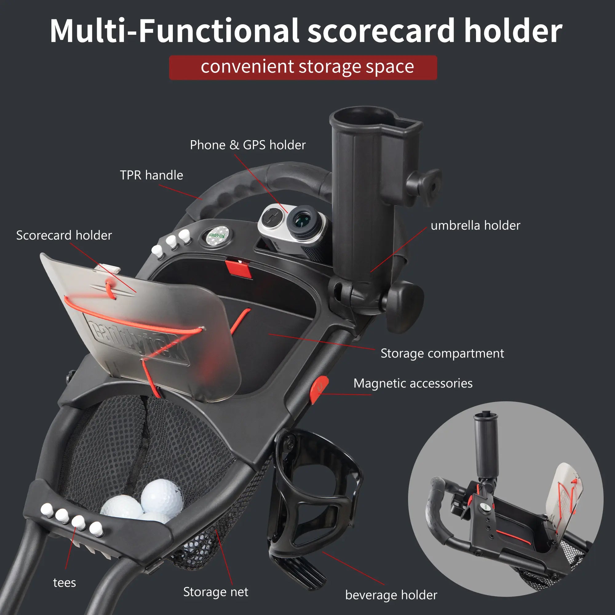 CaddyTek CaddyLite 15.3 V2 Golf Push Cart | Ultra-Lightweight at 15.3 lbs | Compact Quad-Fold Design
