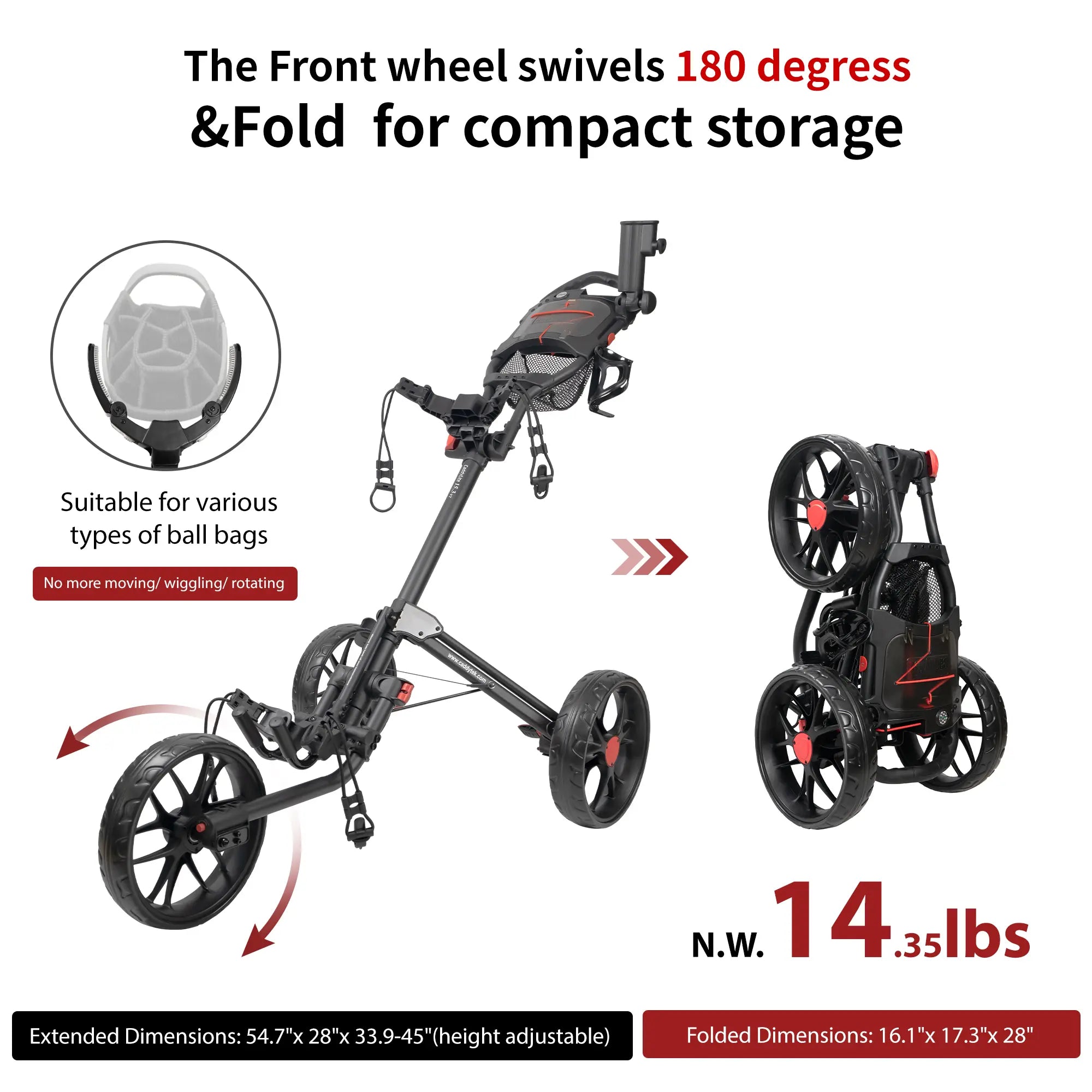 CaddyTek CaddyLite 15.3 V2 Golf Push Cart | Ultra-Lightweight at 15.3 lbs | Compact Quad-Fold Design