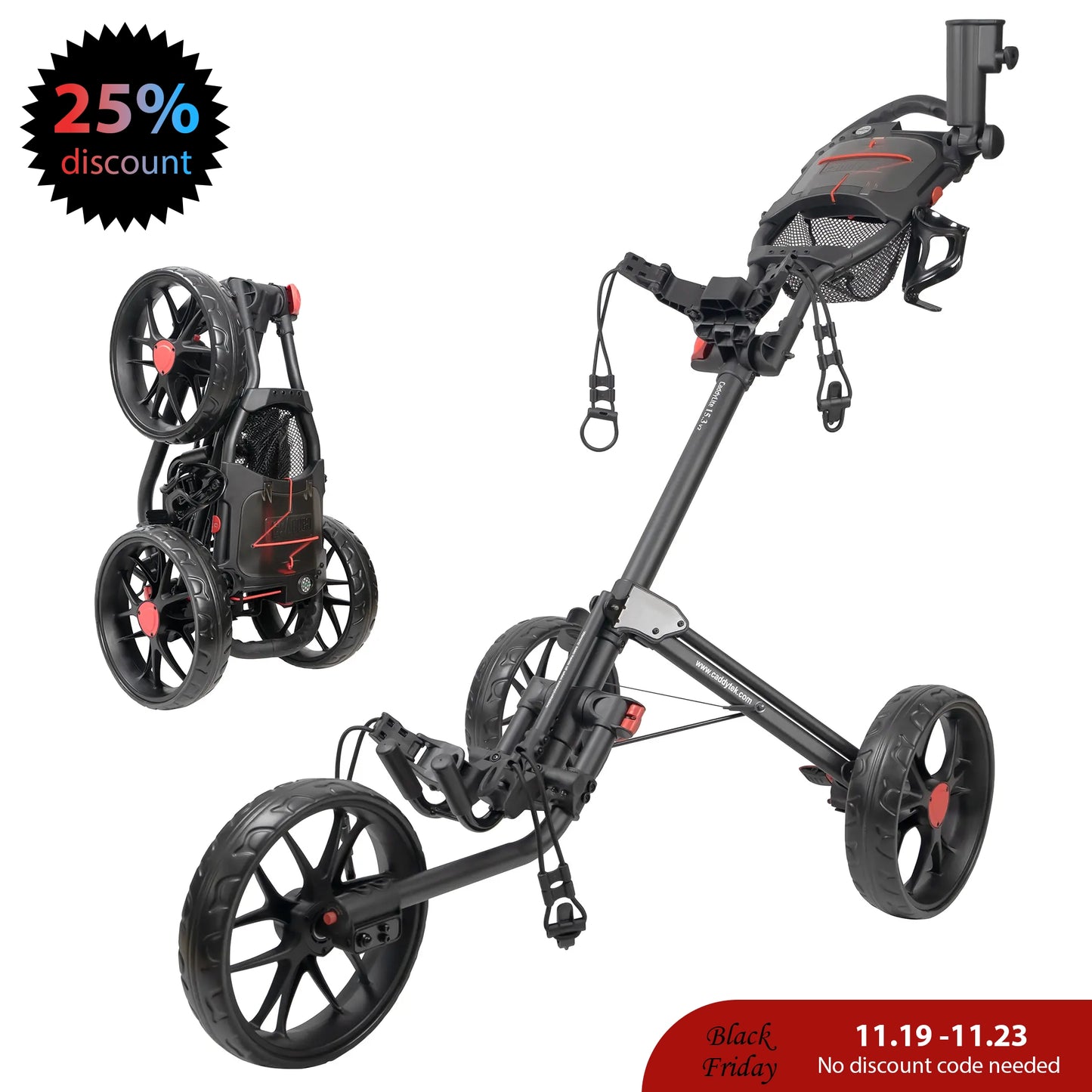 CaddyTek CaddyLite 15.3 V2 Golf Push Cart | Ultra-Lightweight at 15.3 lbs | Compact Quad-Fold Design