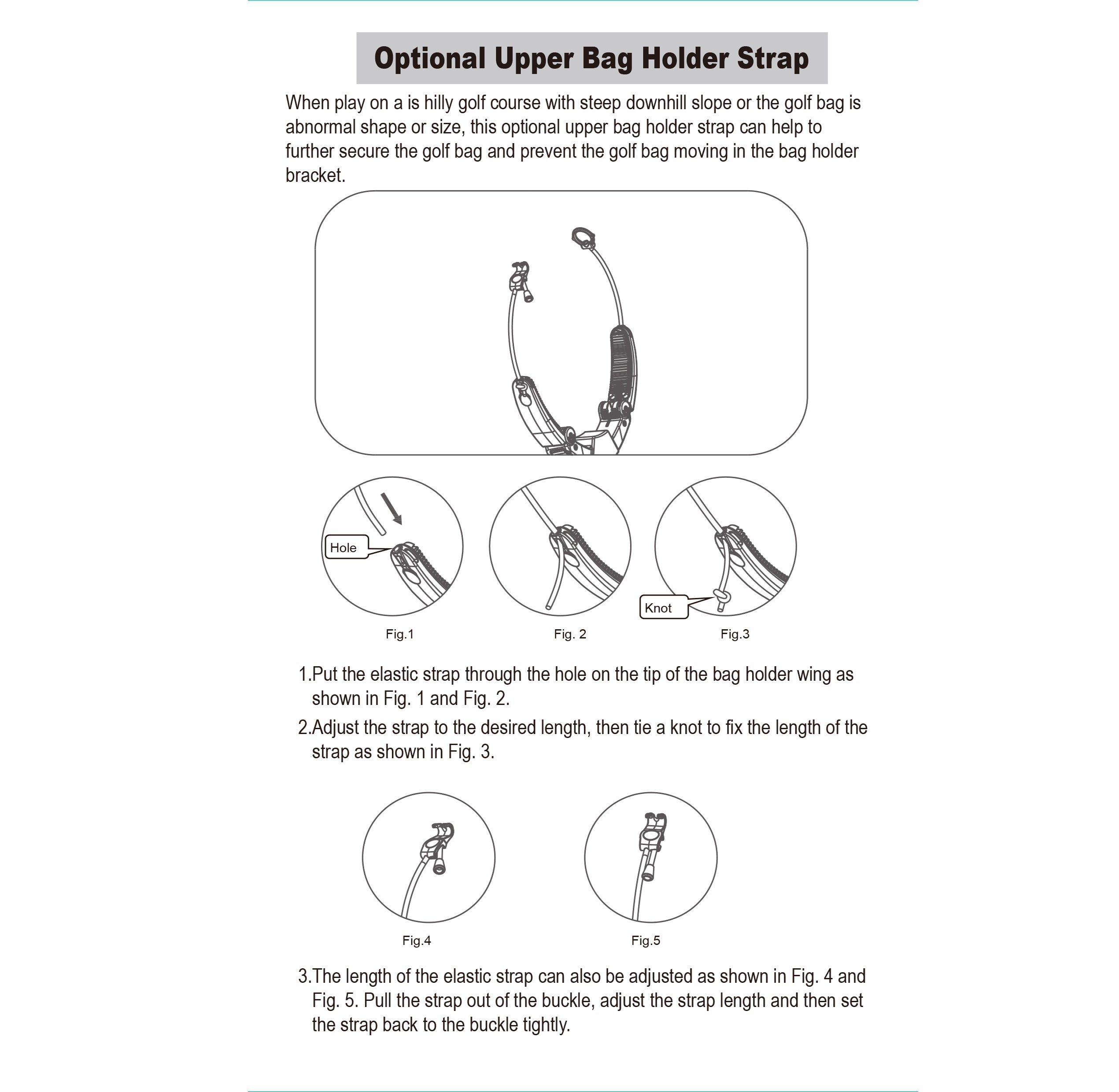 CaddyTek Upper Bag Holder Elastic Strap – Extra Security for Hilly Courses & Odd-Shaped Golf Bags, Adjustable Length, Prevents Bag Movement, Universal Fit