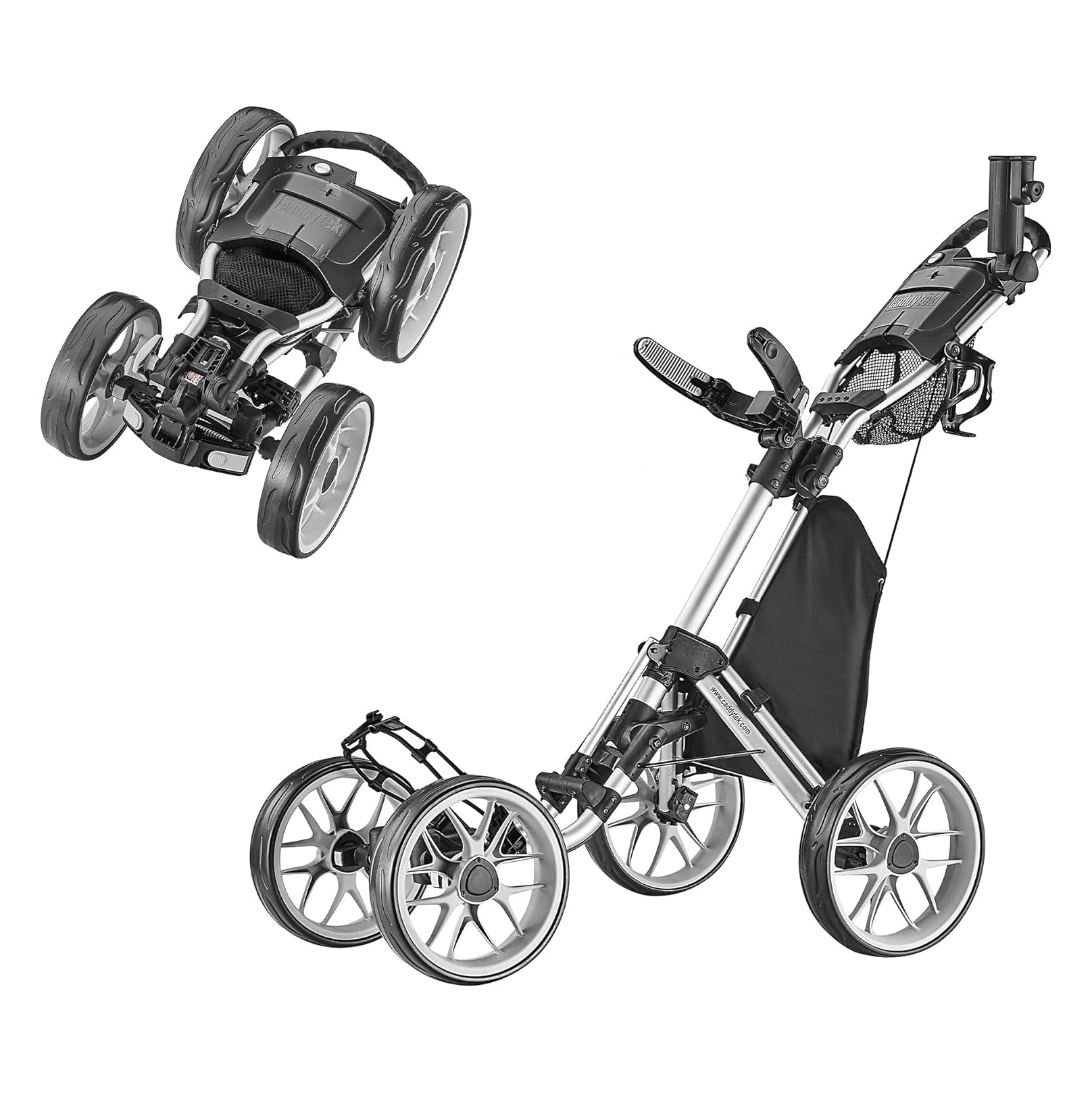 CaddyCruiser ONE V8 4-Wheel Golf Push Cart | Ultra-Lightweight Under 17 lbs | One-Click Folding
