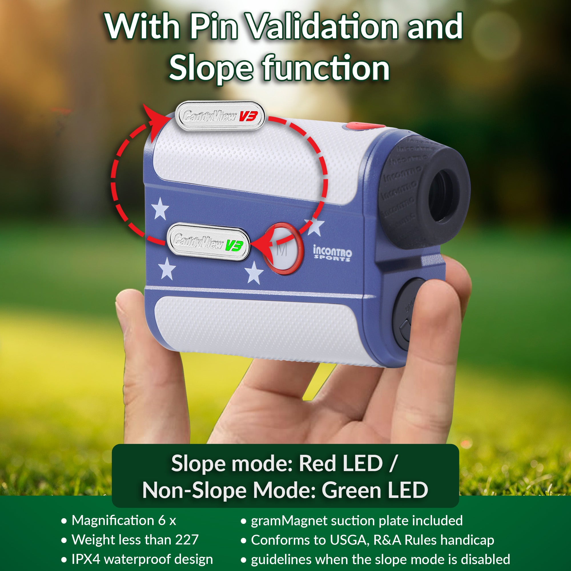 Incontro sports CaddyView V3 Golf Rangefinder | Pin Validation with Vibration & Slope Switch | 800-Yard Range