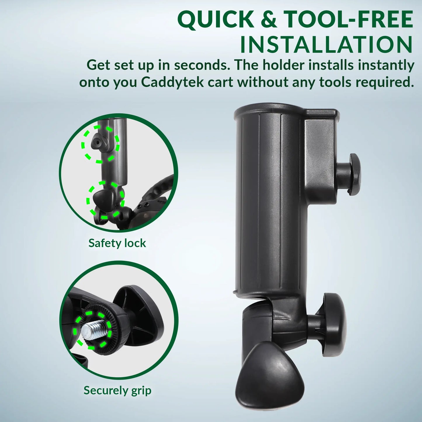 CaddyTek Universal Umbrella Holder | 360° & 180° Full Adjustability | Tool-Free Lock for All Carts