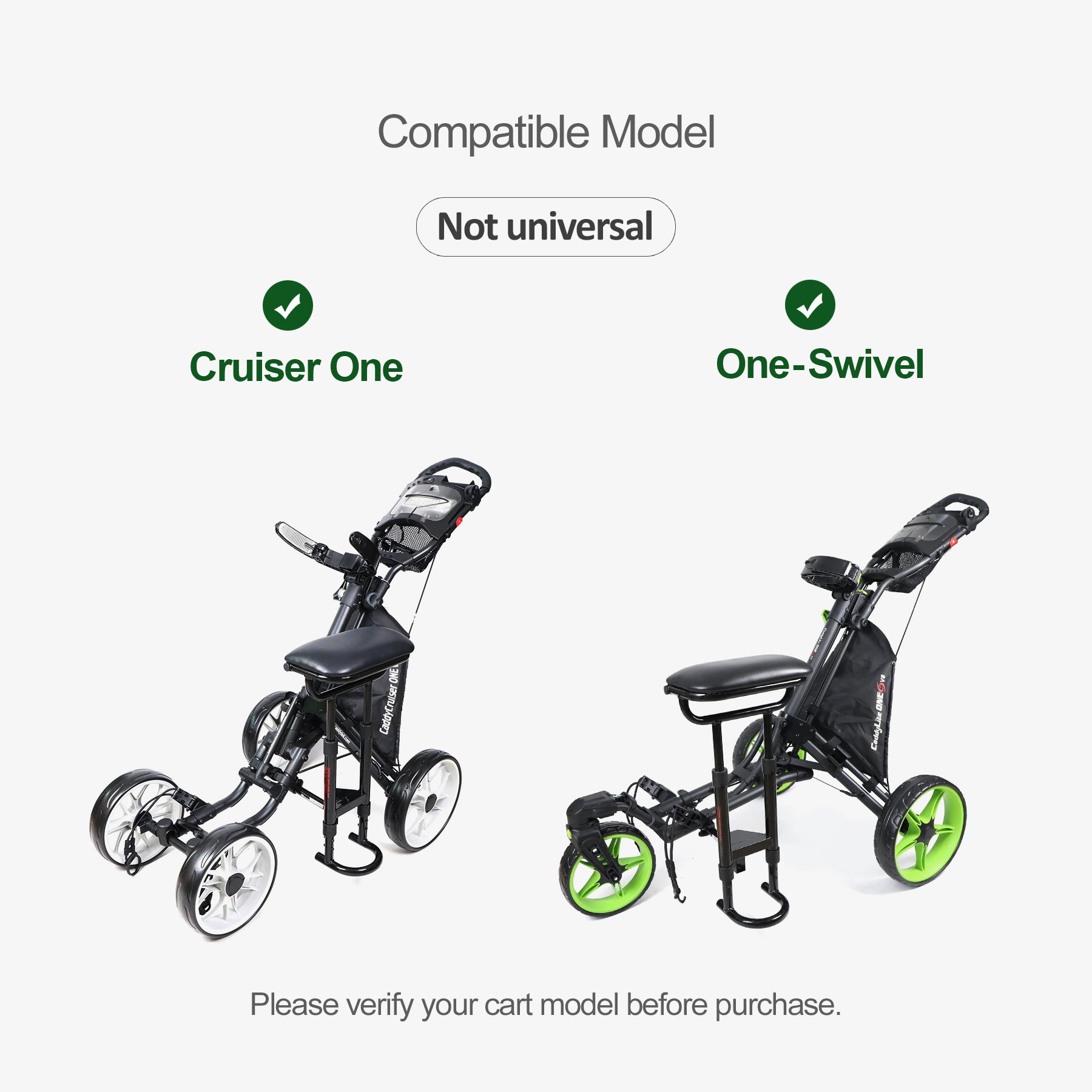 CaddyTek Removable Seat for CaddyCruiser ONE & ONE Swivel | No-Tool Install | Folds With Cart