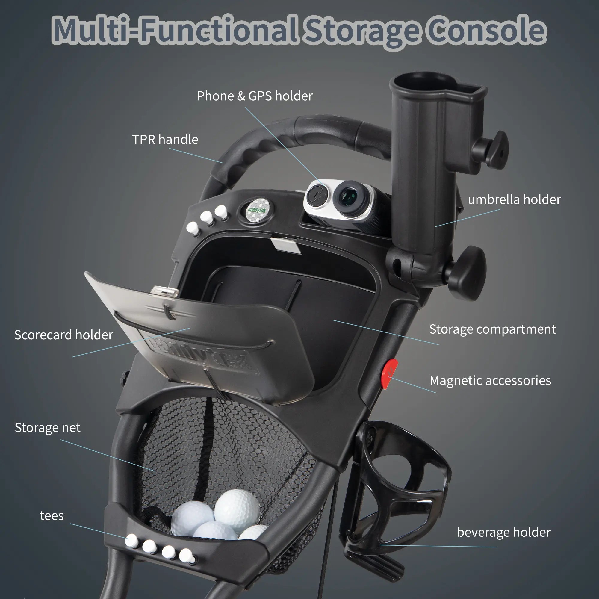 CaddyCruiser ONE V8 4-Wheel Golf Push Cart | Ultra-Lightweight Under 17 lbs | One-Click Folding