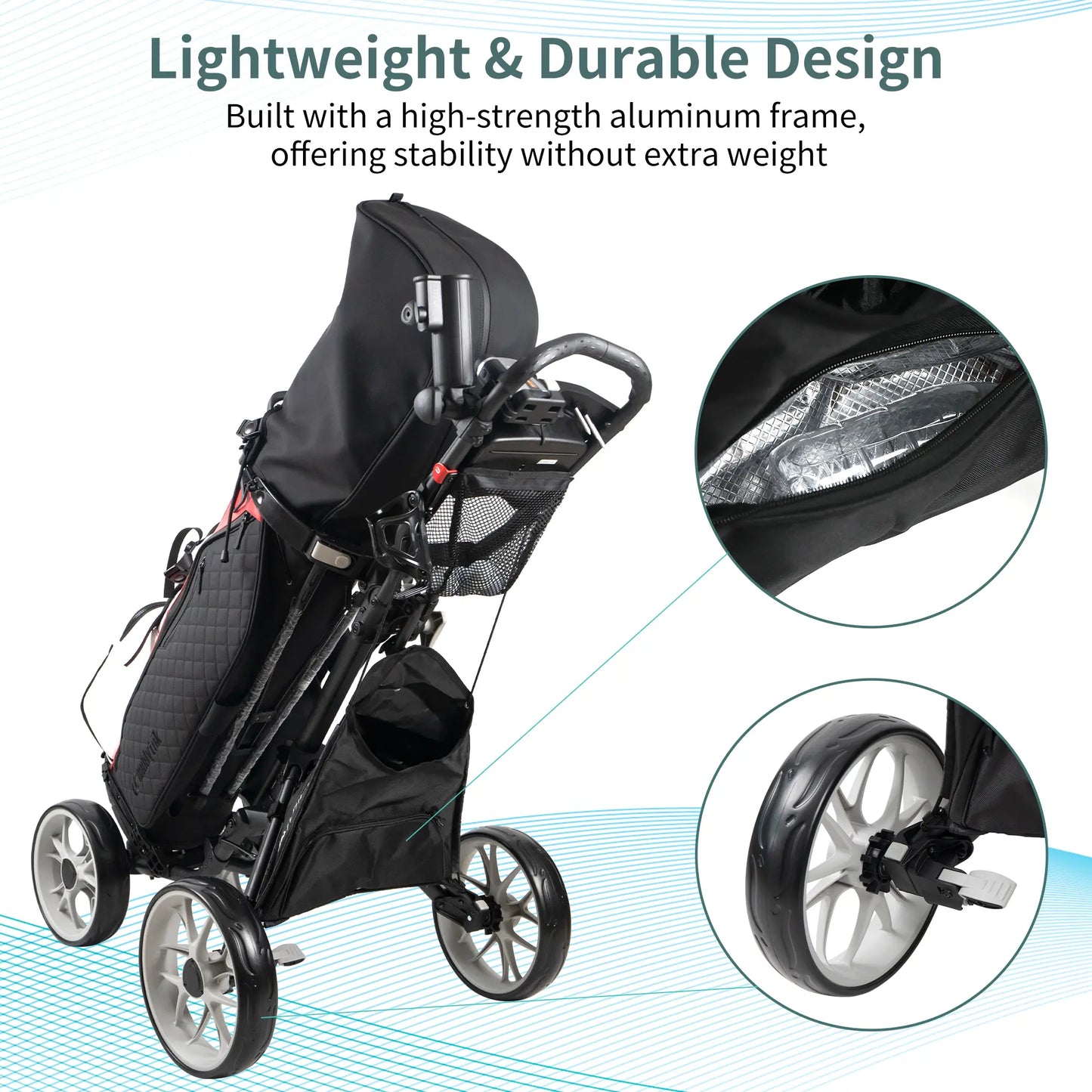 CaddyCruiser ONE V8 4-Wheel Golf Push Cart | Ultra-Lightweight Under 17 lbs | One-Click Folding