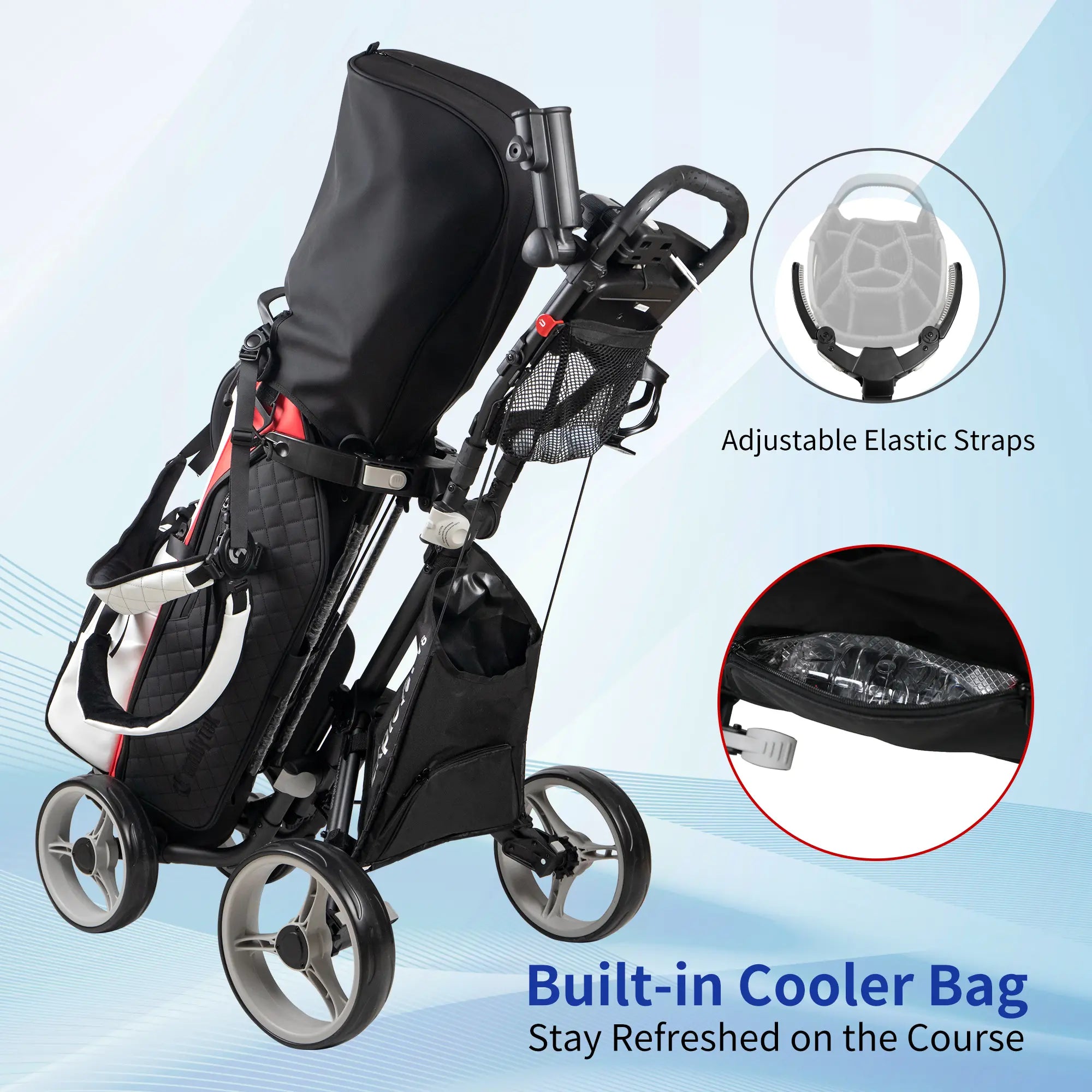 CaddyTek Explorer V8 Golf Push Cart | 2-Step Folding & Adjustable Front Wheels | Wide Stability Base