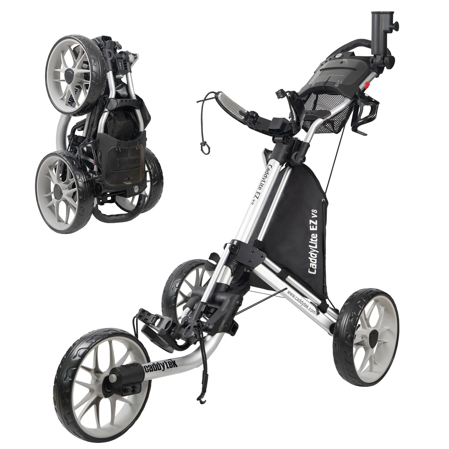 CaddyTek Caddylite EZ V8 Golf Push Cart | EZ-Fold 2-Step Design | Under 18.5 lbs | 3-Wheel