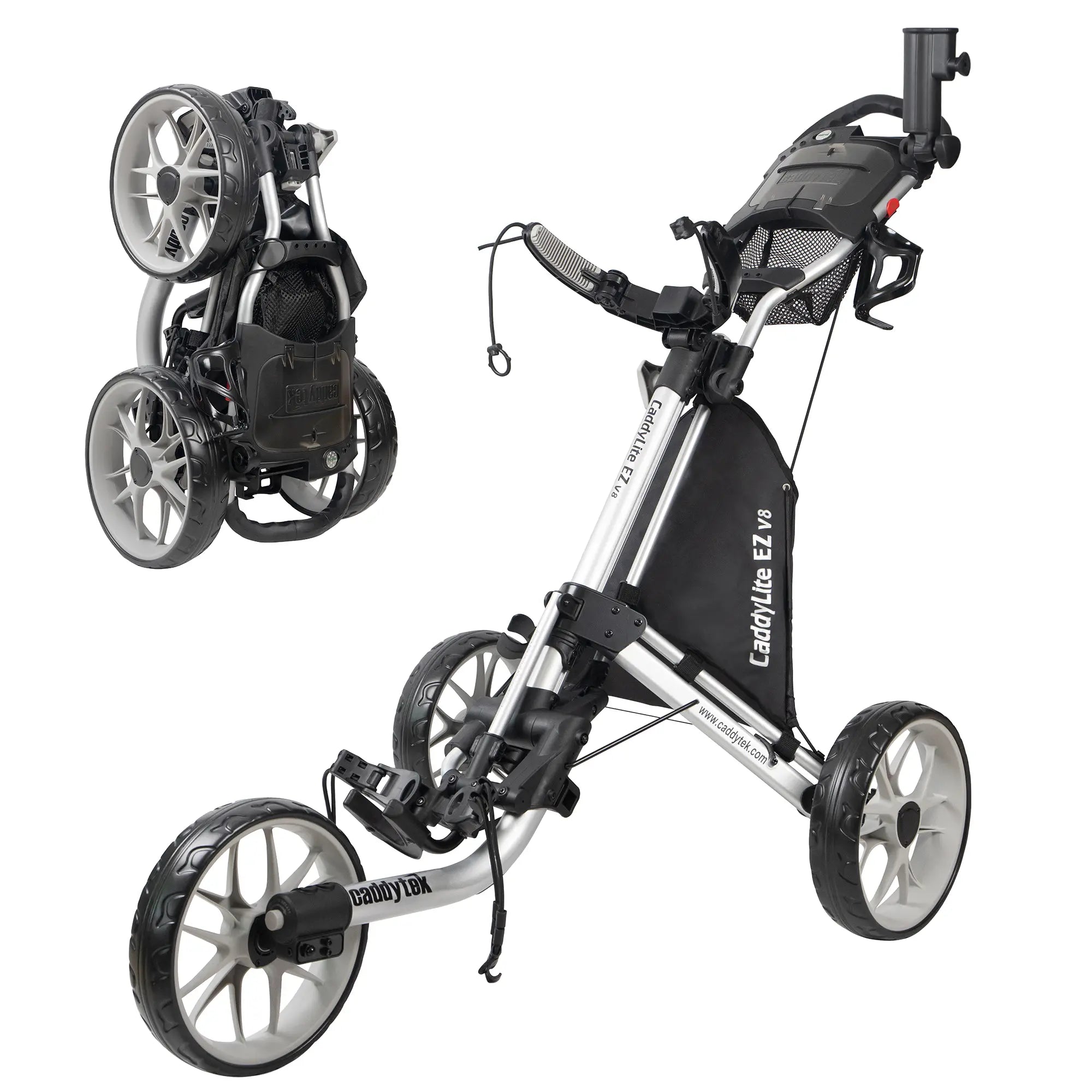 CaddyTek Caddylite EZ V8 Golf Push Cart | EZ-Fold 2-Step Design | Under 18.5 lbs | 3-Wheel