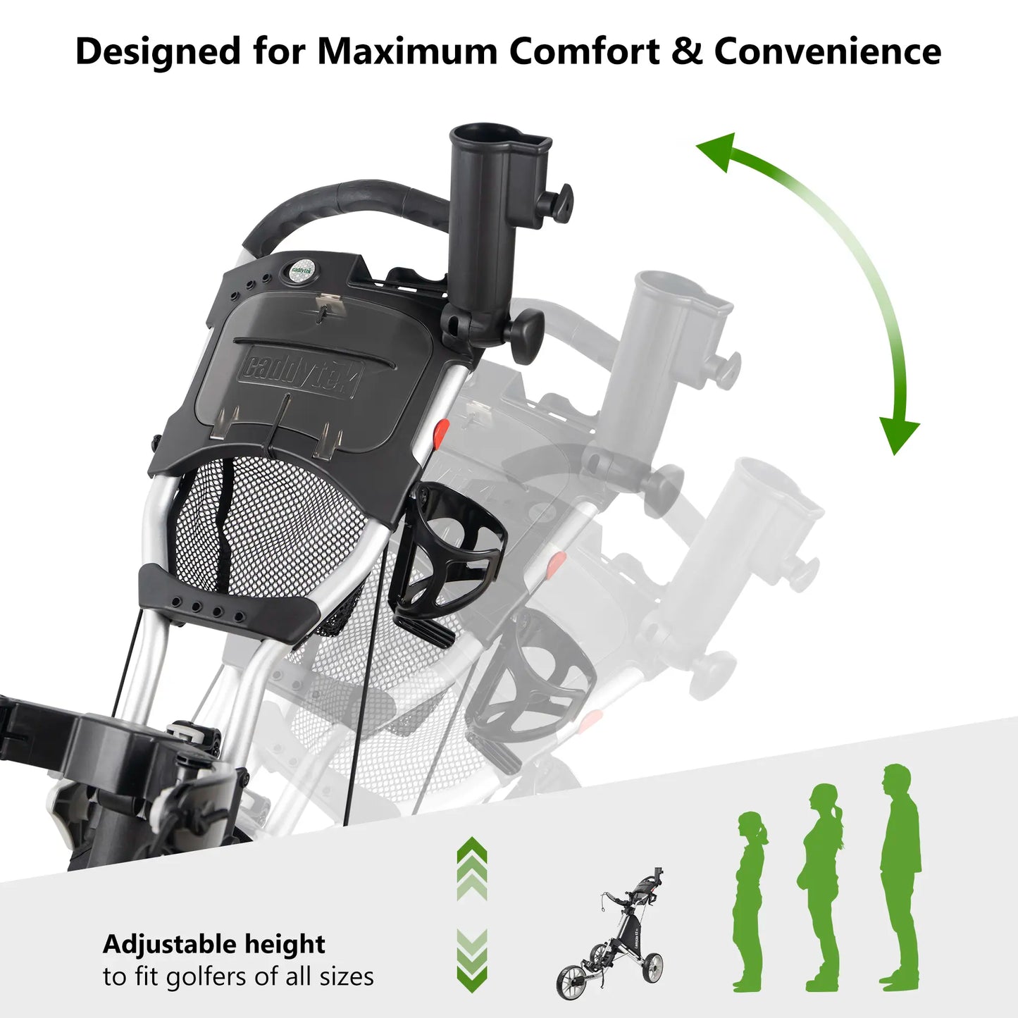 CaddyTek Caddylite EZ V8 Golf Push Cart | EZ-Fold 2-Step Design | Under 18.5 lbs | 3-Wheel