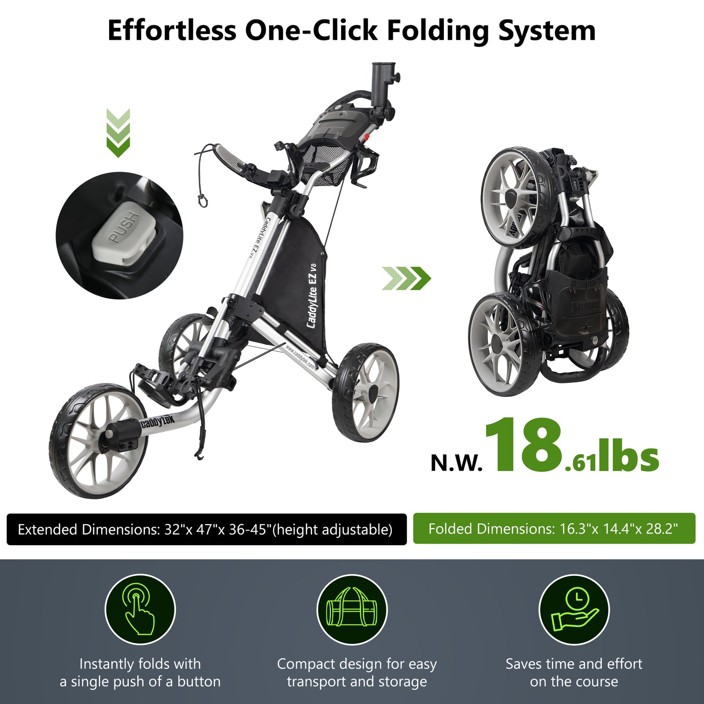 CaddyTek Caddylite EZ Golf Push Cart Version 8 & Removable Seat