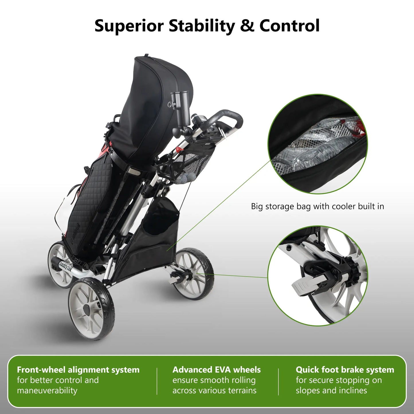 CaddyTek Caddylite EZ V8 Golf Push Cart | EZ-Fold 2-Step Design | Under 18.5 lbs | 3-Wheel