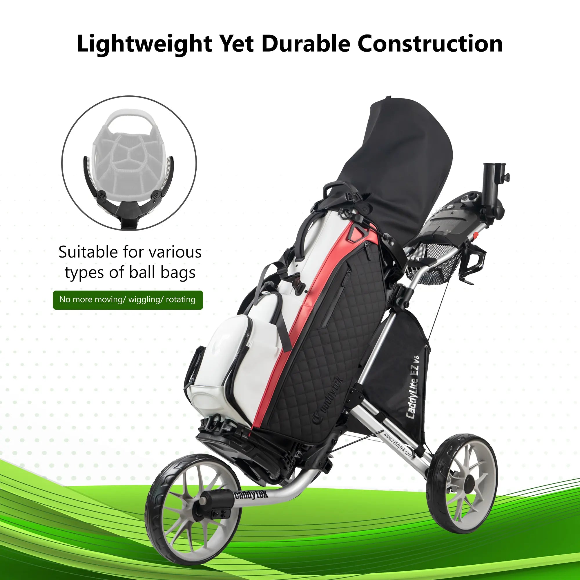 CaddyTek Caddylite EZ V8 Golf Push Cart | EZ-Fold 2-Step Design | Under 18.5 lbs | 3-Wheel