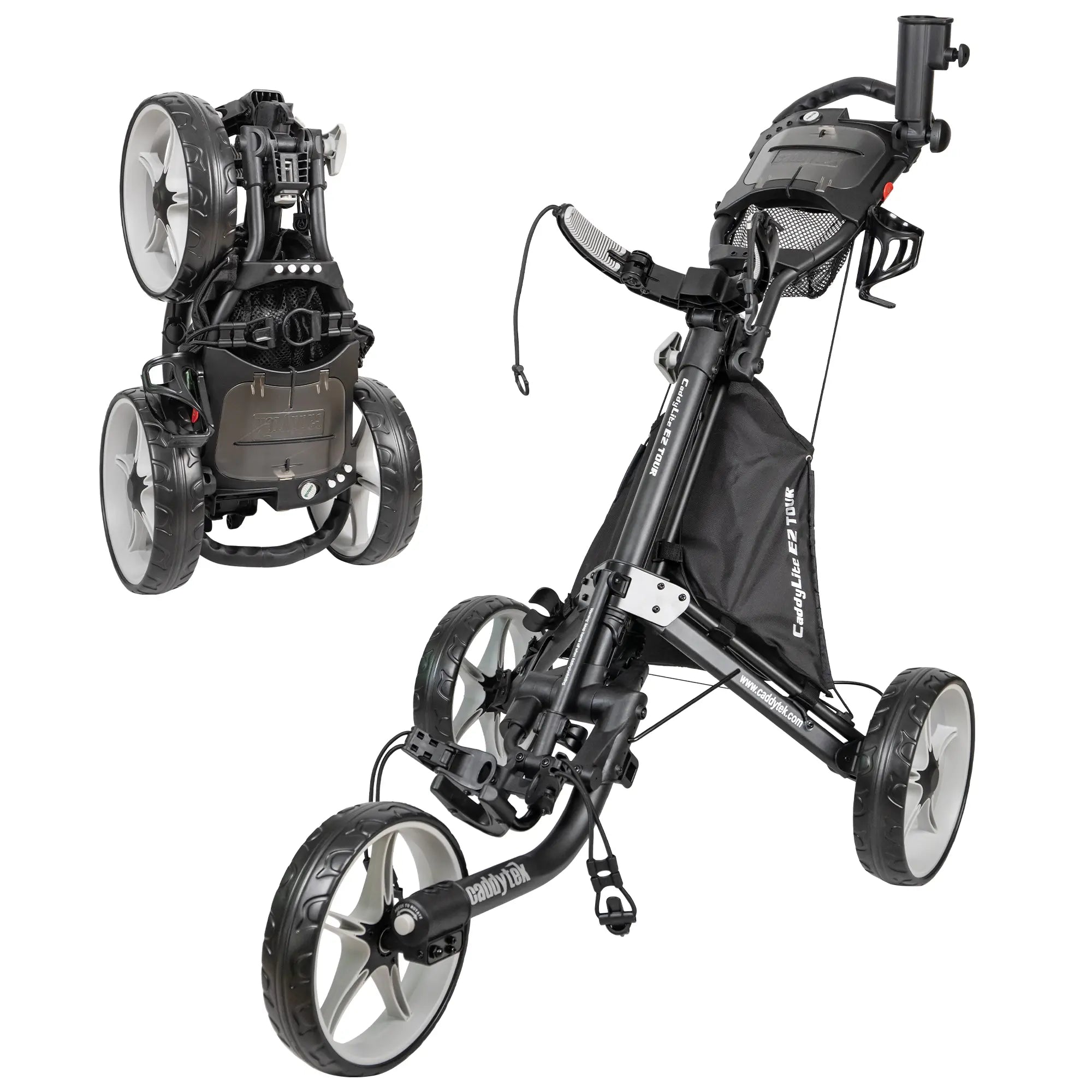 CaddyTek CaddyLite EZ Tour Golf Push Cart | Hand Brake & 5-Spoke Wheels | 2-Step Folding