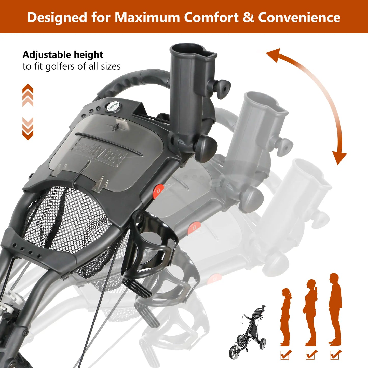 CaddyTek CaddyLite EZ Tour Golf Push Cart | Hand Brake & 5-Spoke Wheels | 2-Step Folding