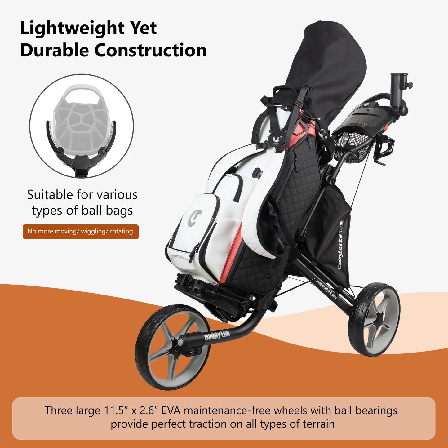 CaddyTek CaddyLite EZ Tour Golf Push Cart | Hand Brake & 5-Spoke Wheels | 2-Step Folding