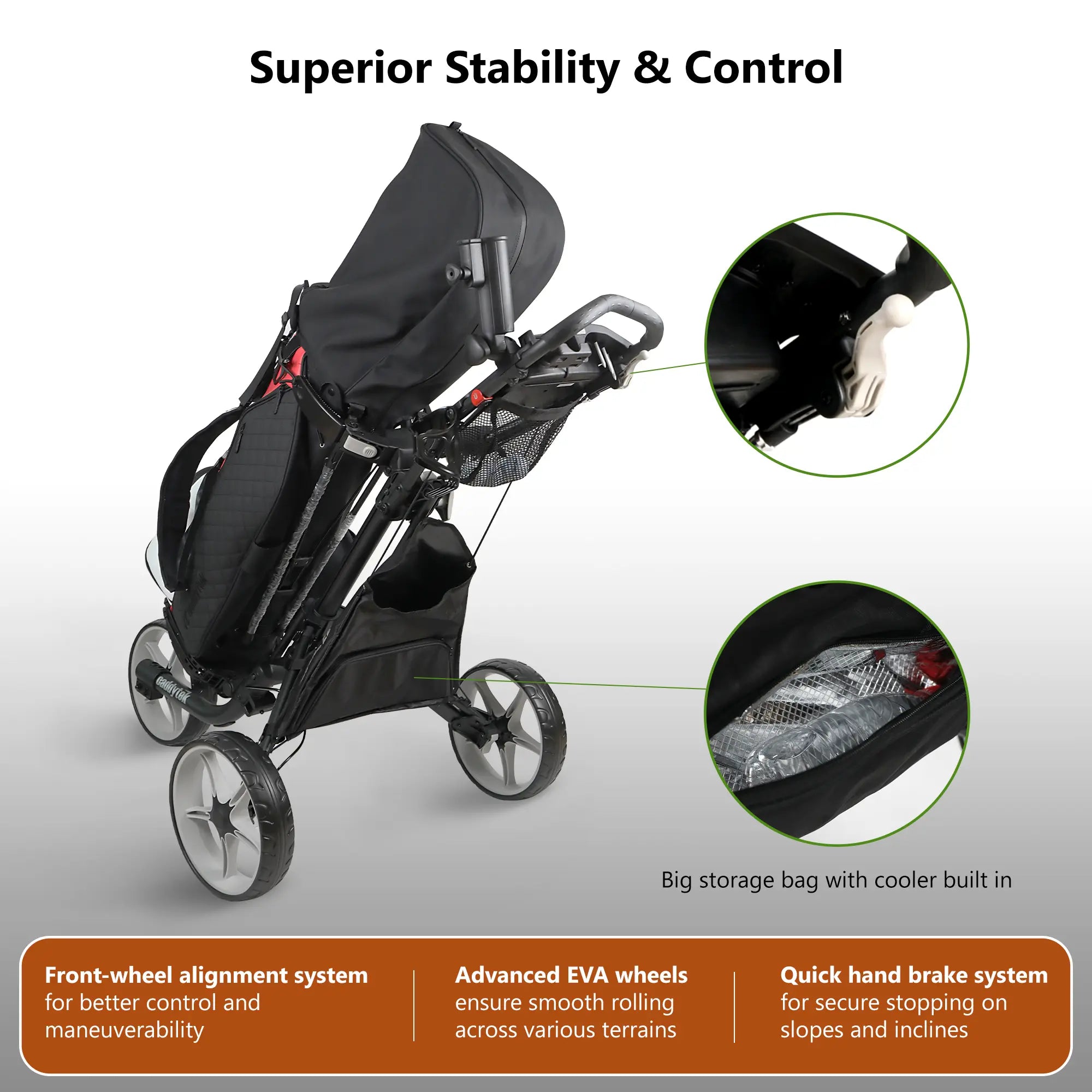 CaddyTek CaddyLite EZ Tour Golf Push Cart | Hand Brake & 5-Spoke Wheels | 2-Step Folding