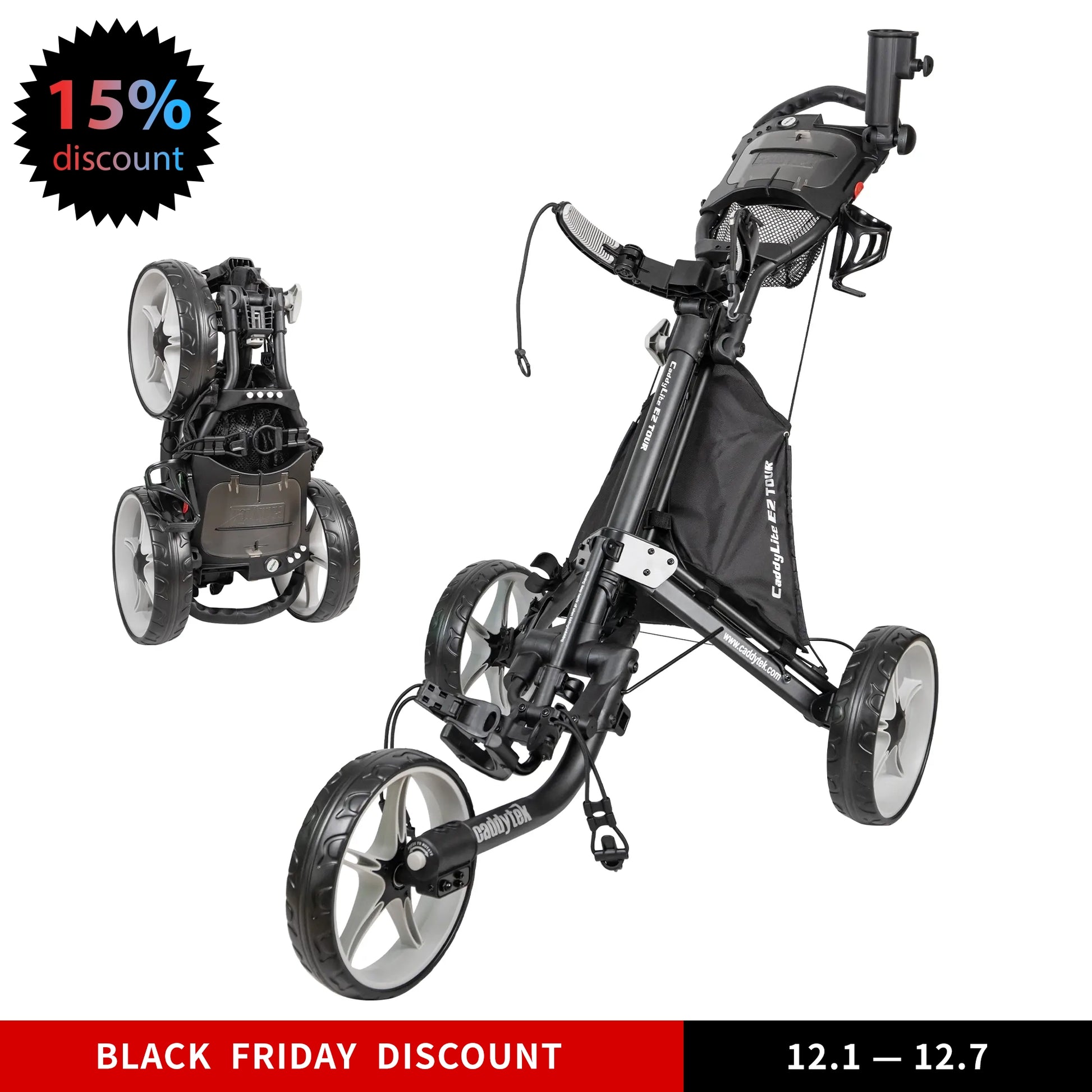 CaddyTek CaddyLite EZ Tour Golf Push Cart | Hand Brake & 5-Spoke Wheel