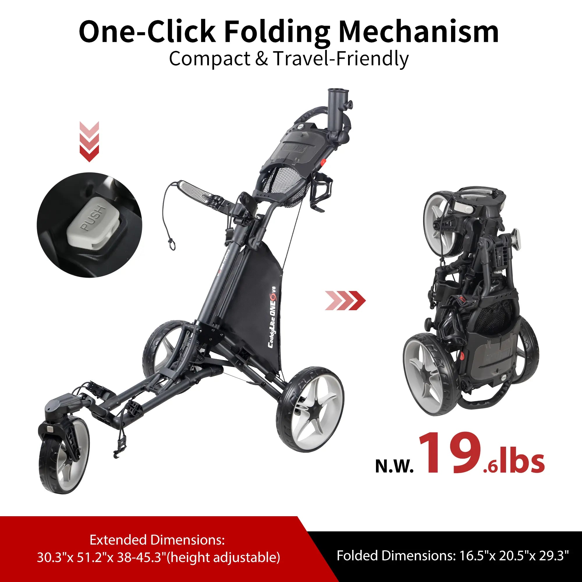 Caddytek CaddyLite ONE Swivel v8 Golf Push Cart | One-Click Auto Fold & Swivel Wheel | Black Friday Deal